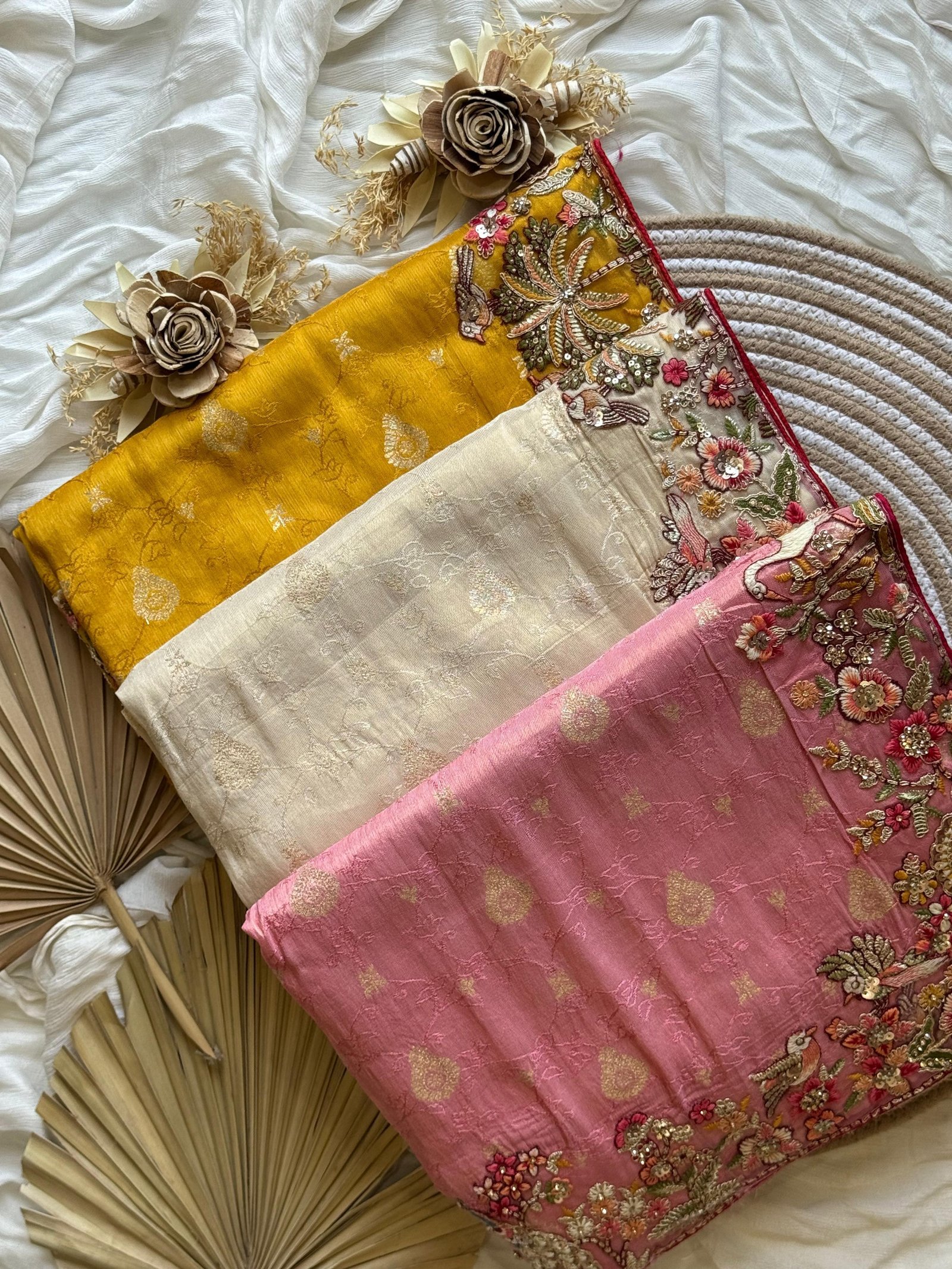 Pure Organza Silk Saree with Handcrafted Scenery Border & Heavy Embroidered Contrast Blouse image 5