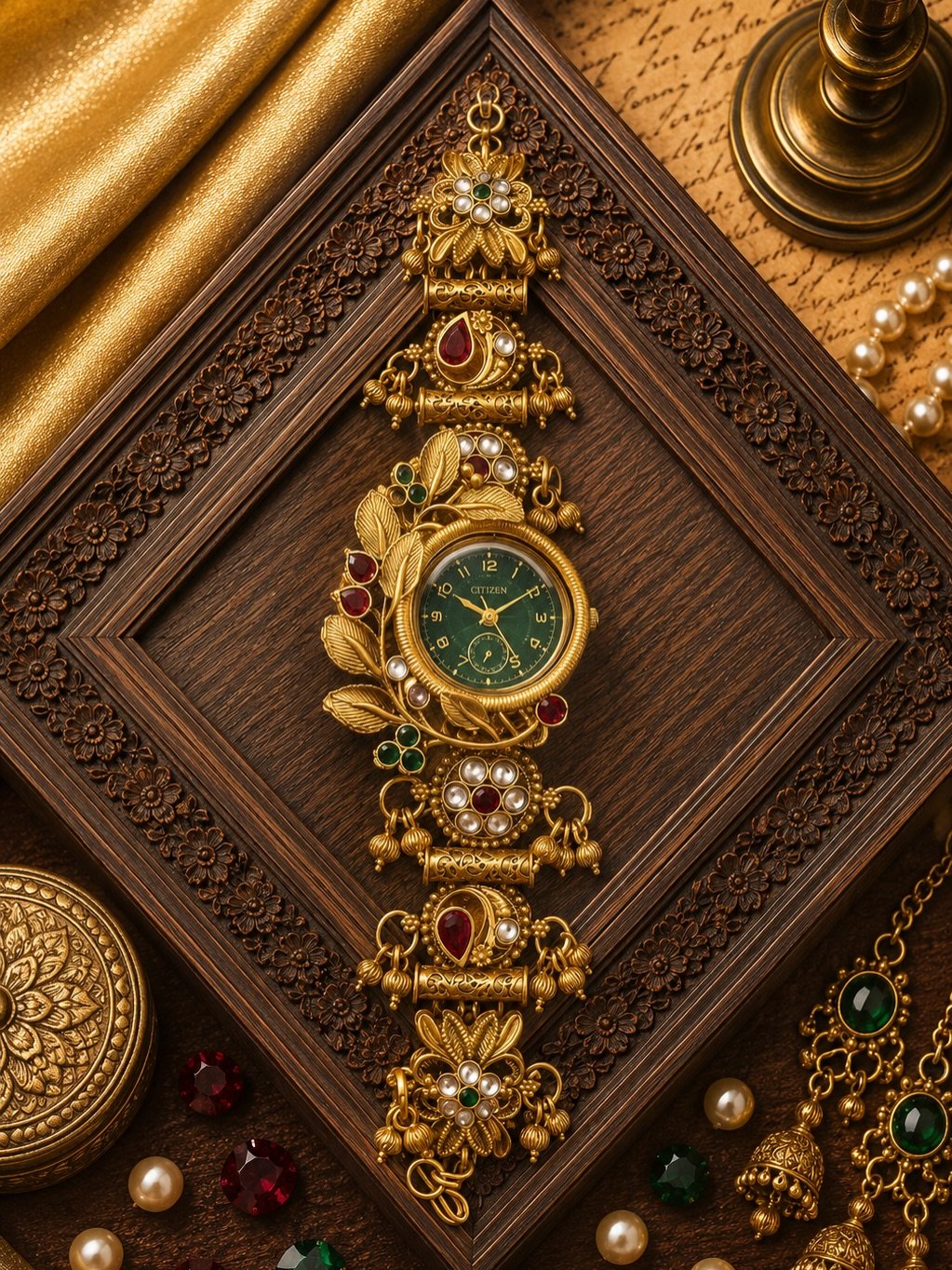 Traditional Kundan & Stone-Studded Ethnic Wrist Watch