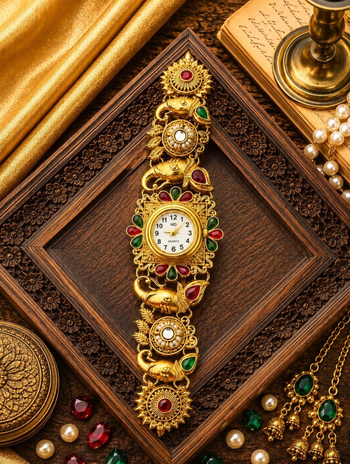 Traditional Kundan & Stone-Studded Ethnic Wrist Watch image 5