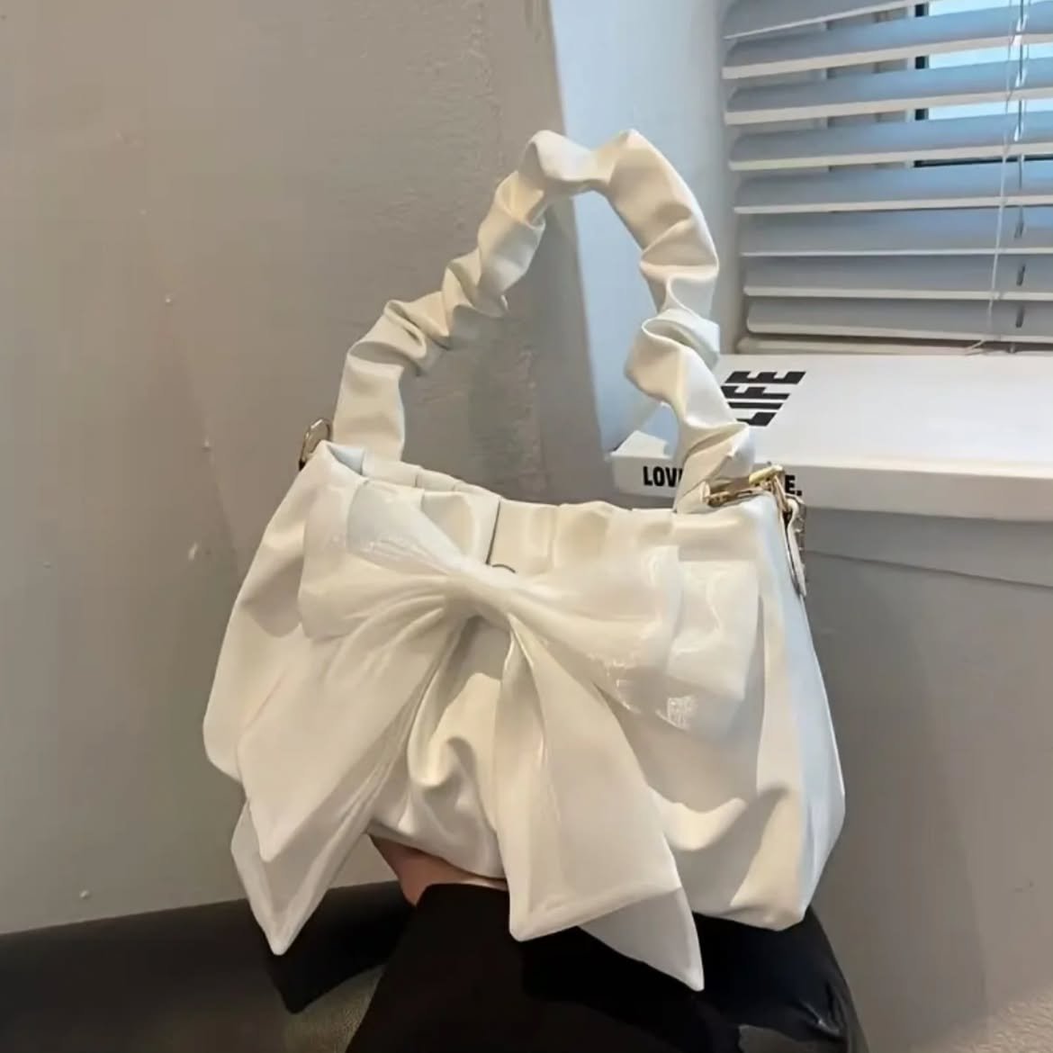 Women's Bow Accent Ruched Shoulder Bag